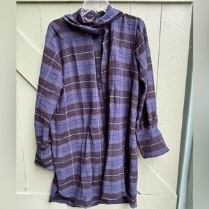 BCBGMaxAzria Blue and Black Plaid Button-Up Shirt